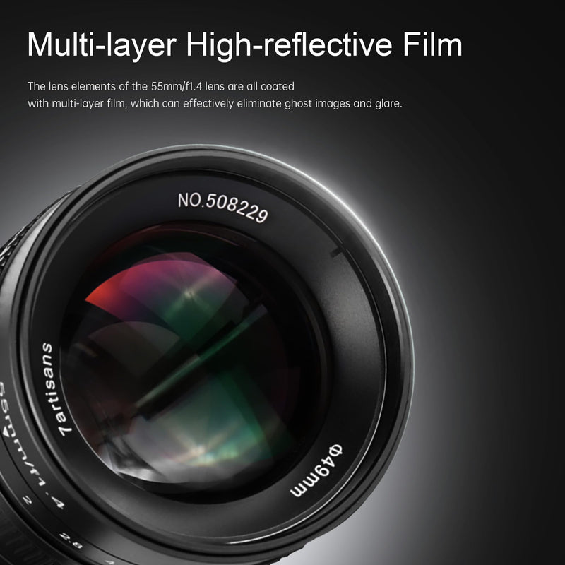 7artisans 55mm F1.4 Manual Focus Camera Lens APS-C Mirrorless Camera Lens for Sony E Mount Cameras Like A6300 A6400 A6500 NEX-3 NEX-3N NEX-5T NEX-5R A7 A7II A7RIII