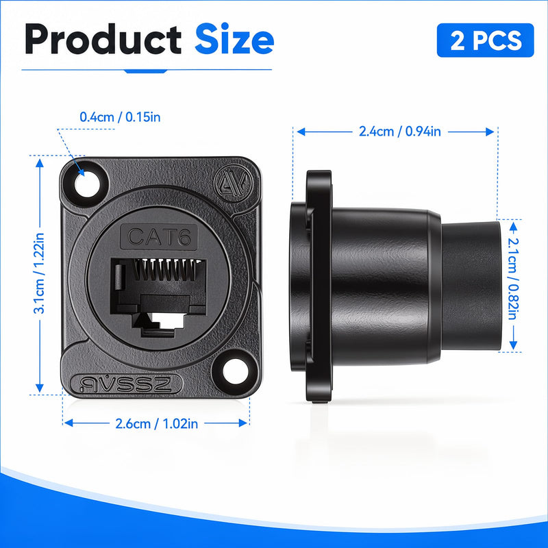 2PCS Shielded D-Type RJ45 Connector RJ45 Panel Mount Coupler | CAT6 /CAT5E/CAT5 Female to Female LAN Network Bulkhead Pass Through Socket Ethernet Extension Adapter with Screw Screwdriver