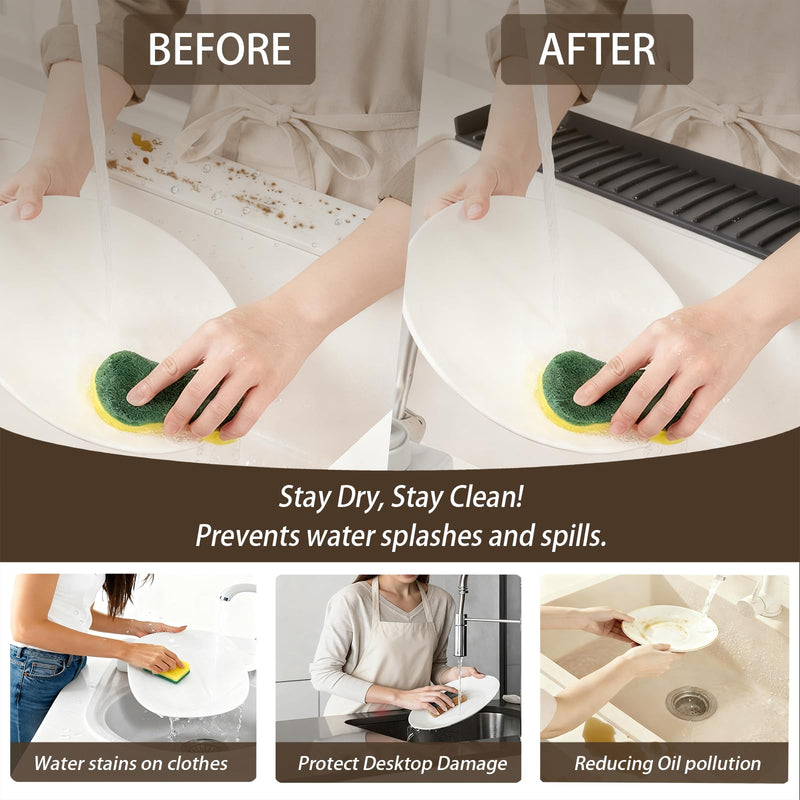 Silicone Sink Edge Protector with Suction Cup 4" x 24",Kitchen Sink Splash Guard for Kitchen, Bathroom Sink, Steel, Granite, Quartz Countertops,Multifuctional Sink Accessories (Black) Black 4in*24in