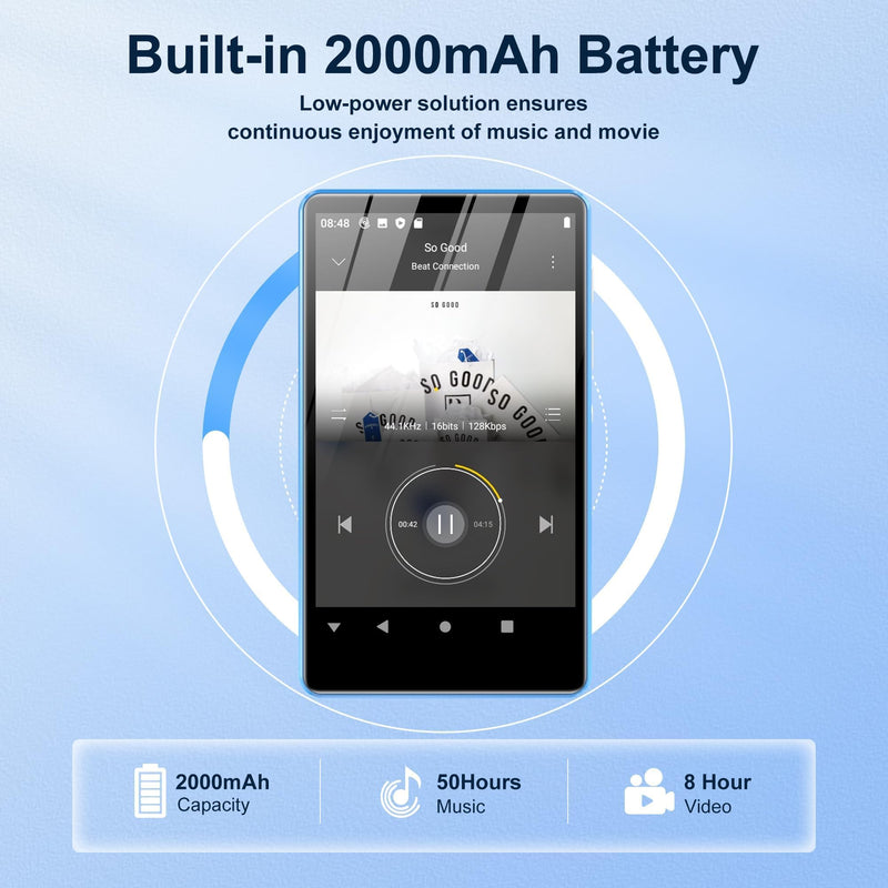 80GB Music Player, MP4 MP3 Player with Bluetooth and WiFi with 4-inch IPS Touch Screen Digital Audio Players, M503 Pro Spotify Player with Amazon Music, Audible, Chrome Browser, Support Up 512GB Blue Blue-80GB