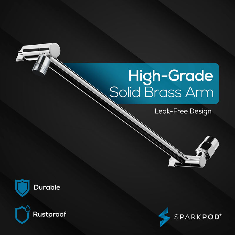 SparkPod Round Rain Shower Head with Extension Arm - Height Adjustable Shower Head with High Pressure Performance - Easy 1-Minute Installation (8" Round, Luxury Polished Chrome) 1. Luxury Polished Chrome Round 8" 16" Arm