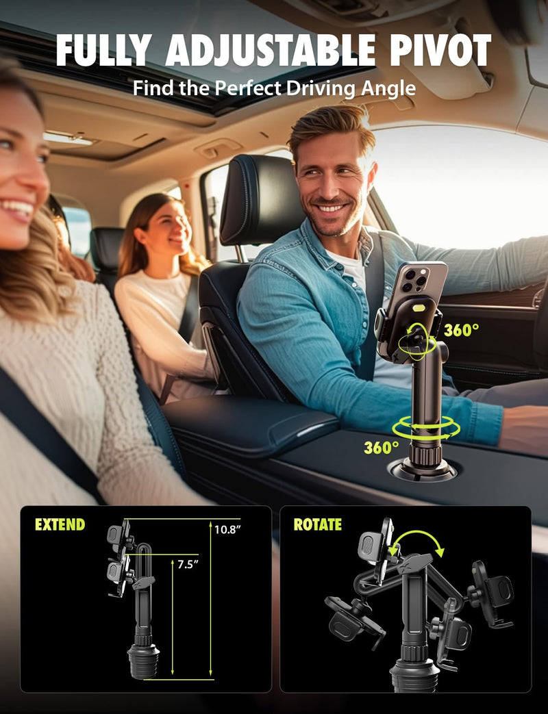 Bracketron TripGrip Cup Holder Phone Mount for Trucks, 360° Expandable Base | TripGrip cup holder phone holder with one-click release, expandable base securely holds smartphones & GPS devices up to 4.2"
