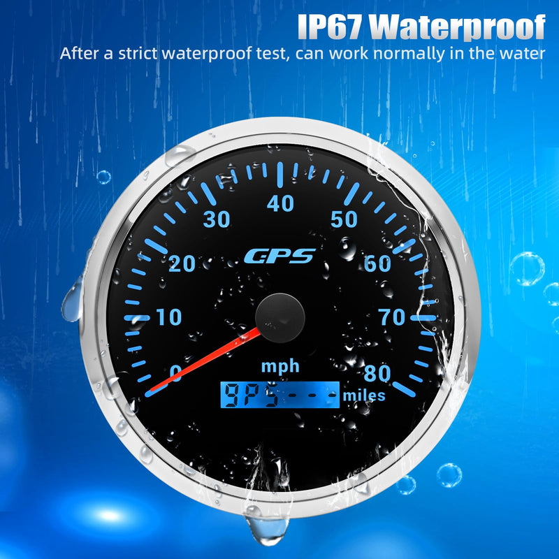 ARTILAURA 110mm 4-3/8" Boat GPS Speedometer 7 Color 80 MPH GPS Speedometer Gauge Antenna for AUTO Marine(Black & Silver) Black & Silver