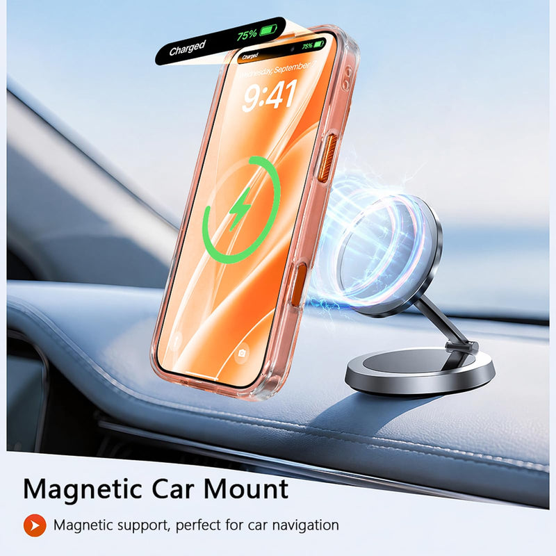 Magnetic Case for iPhone 17 Pro Max Ring Kickstand&Screen Protector, Orange | Durable Anti-Yellow Magnetic Case, Clear Bumper, Metal Ring Kickstand, Drop-proof, Fits MagSafe, Includes HD Screen Protector