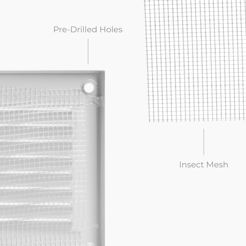 HVAC OV 8" x 4" Inch (External Dimensions) White Metal Ducting Grille with Mesh Screen Guard - Wall Register/Interior, Exterior Vent Cover - Soffit Vent/Gable Vent for Ventilation, Exhaust, Intake 8" x 4"