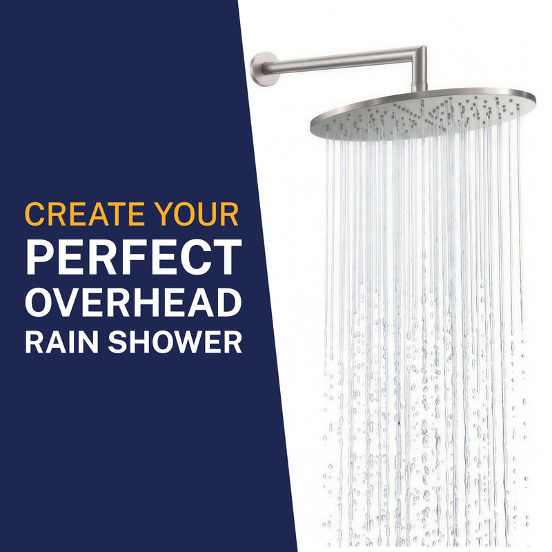 HammerHead Showers® Solid Metal 16 Inch Extended Shower Arm and Flange with Set Screw, Long Shower Arm, Extends Rain Shower Overhead, Wall-Mounted Rain Shower Arm, Brushed Nickel