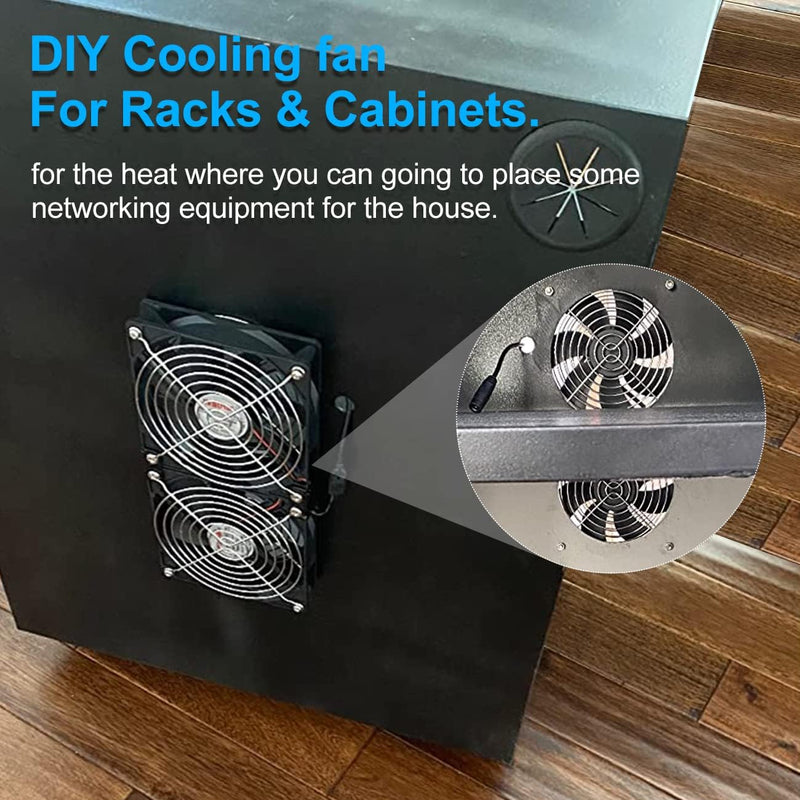 Wathai 2 x 120mm 240mm Computer Fan with AC Plug Cabinet Fan 110V 240V | Dual Ball Big Airflow 12V Cooling Fan with Variable Speed Control for External PC Case Cooling computer cabinet vent 2x120mm fan