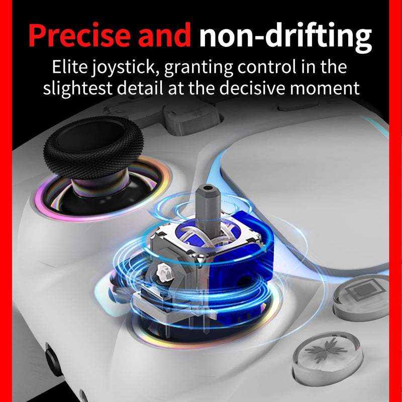 Wireless PS5 Controller Hall Effect Anti-Drift Joystick Gaming Gamepad with Programmable Back Paddles Macro Turbo Dual Vibration 6-Axis Gyro Bluetooth 5.0 RGB 3.5mm Audio Jack for PS5 Slim Pro PC White-Wireless