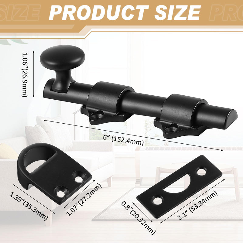 Tandefio 2 Pcs Dutch Door Bolt 6 Inch Heavy Duty Solid Brass Slide Bolt Latch Door Hardware Locks, Attic Latch for Dutch Sliding Barn(Black) Black