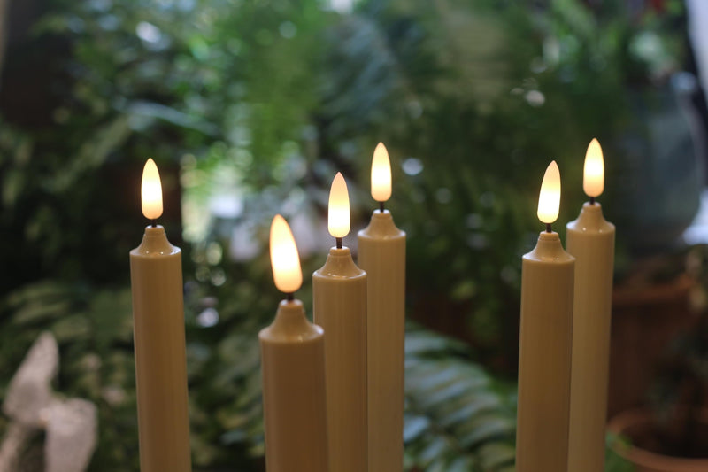6 Pack LED Windows Candles with 12 AA Batteries(Include,Run More Than 400 Hours) + 6 Silver Removable Candlesticks + 6 Suction Cup,10'' Ivory Flameless Battery Taper Window Candle Light with Remote 6Pack/10''/Silver Candlestick