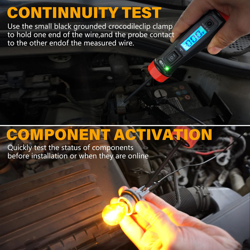 Power Circuit Probe Tester, 5-60V DC LCD Digital Automotive Test Light, Auto Voltage Tester with Voltmeter&Illumination, Car Fuse Relay Component Continuity Frequence Electrical Test Tool