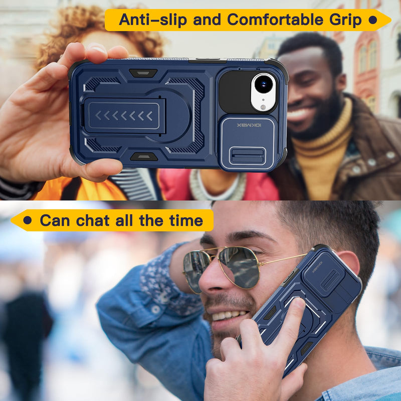 for iPhone 17e Case/iPhone 16e Case with 2*Screen Protector, Blue | Slide Camera Cover,Kickstand,Lanyard Strap, Military Grade Shockproof Protective Heavy Duty Non-Slip for 17e Phone Case 6.1"