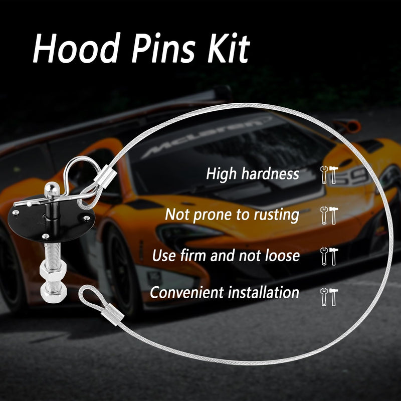Hood Pins Kit for Car - Stainless Steel Hood Pin Lock Clip with Racing Lanyard for Fixing Car Hood Cover & Reduce Shaking - Universal Car Mods Exterior Accessories Fits Most Car Truck SUV(Black) Black