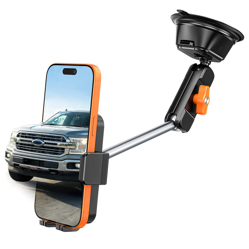 A2C 12" Anti-Shake Metal Arm Windshield Phone Mount, Suction Phone Mount | Heavy-Duty Vacuum Dual Suction Cup, One-Hand Release, 360° Rotation, for iPhone & Most Smartphones, Fits Car, Truck & Pickup Extended
