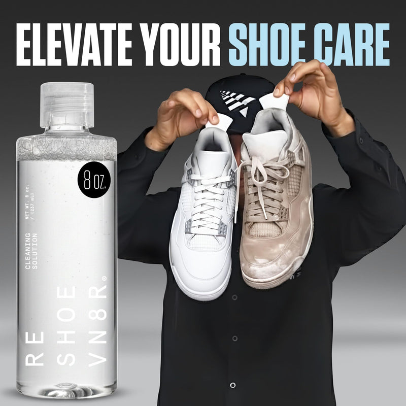 RESHOEVN8R Shoe Cleaning Solution, 8 oz - Sneaker Cleaner & Shoe Care for Canvas, Leather, Mesh, Suede, White, & Nubuck Shoes - Shoe Cleaner Sneakers Kit Solution in Easy-to-Use Bottle - 60-100 Uses