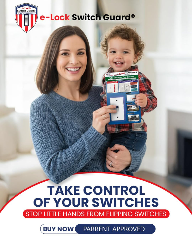 eLock Switch Guard for Toggle Switches | Child Proof Light Switch Lock with ON/OFF Push Button | Made in USA | Protect Devices, TV's, Security Camera, Gas Fireplace | Safety Cover | Ivory | 2 Pack 2 Count