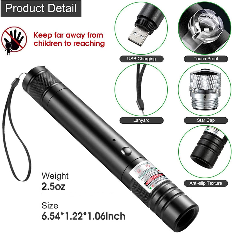Green Laser Pointer, High Power Laser Pointer, Suitable for Tv/LED/LCD Screen Demonstrations, Outdoor Exploration, and Construction Projects, with USB Charging Option { Green }