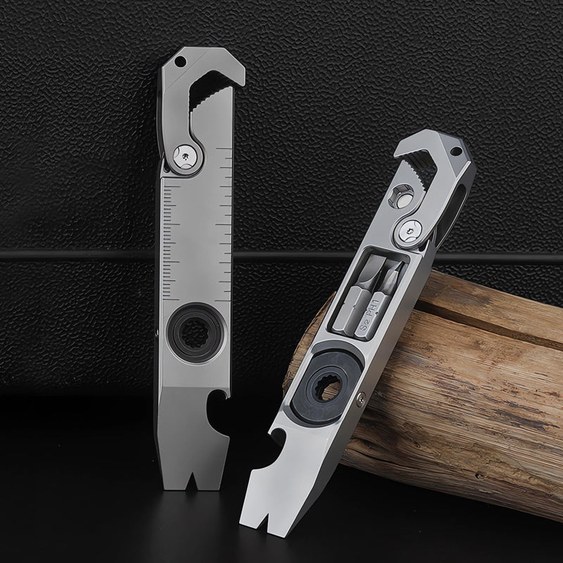 Titanium Pry Bar,Multi-tool,EDC Tool,Versatile Pry Tool,Bottle Opener,Wrench,Ratche screwdriver,Nail puller,Crowbar in One,Compact Versatile Pocket Pry Bar for Everyday Carry 01 Grey-l