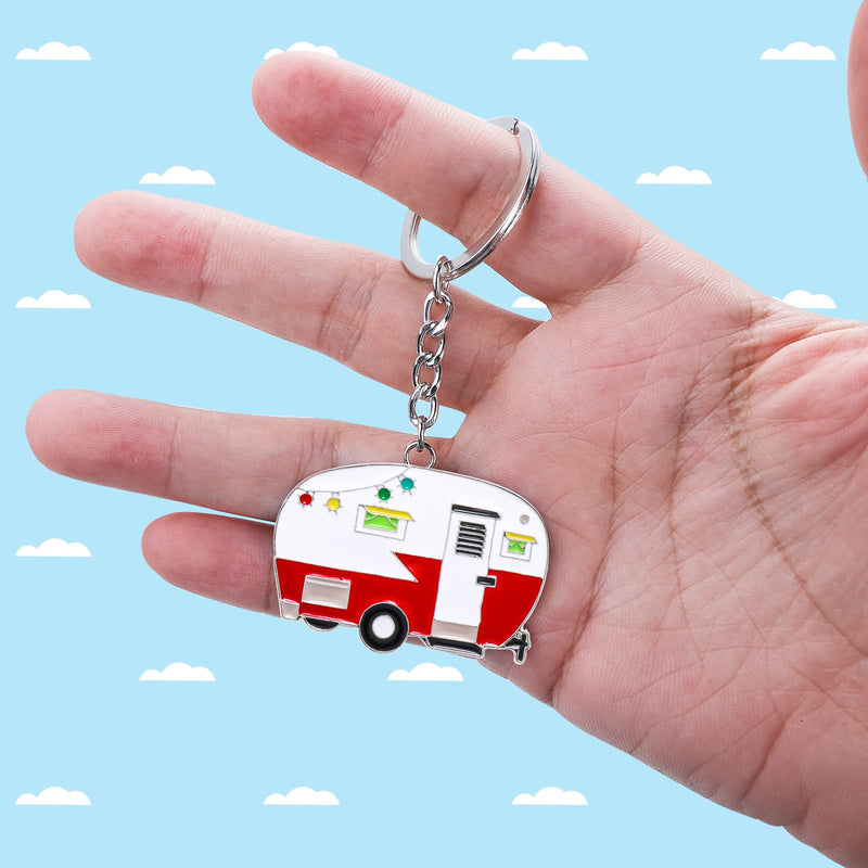 2 Pieces Camper Keychain, RV Camper Keyring Camper Accessories for Travel Trailers Retro Camping Car Keychain Red, Green