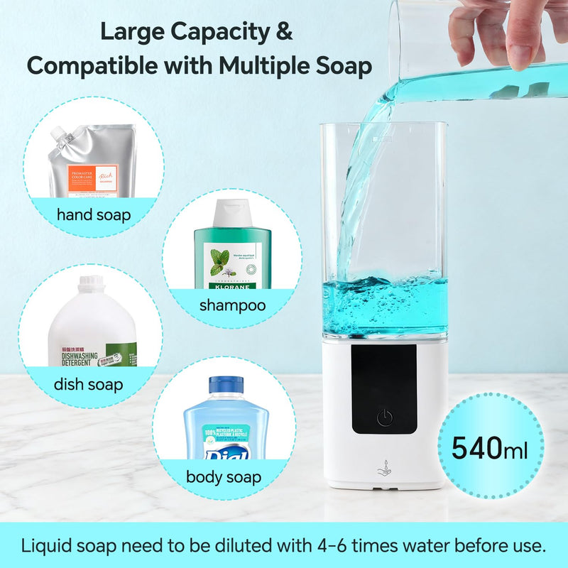 LAOPAO Automatic Soap Dispenser Wall Mount Rechargeable Liquid Soap Pump for Kitchen, Touchless Soap Dispenser for Dish/Hand/Shower Soap, Home & Commercial, 540ml, White