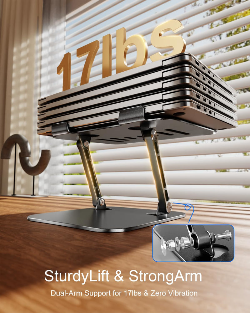Laptop Stand Adjustable MacBook Stand for Desk Aluminum Notebook Holder Ergonomic Computer Riser Portable Desktop Stand Compatible with All MacBook Notebook Laptop 10-17 Inch Black