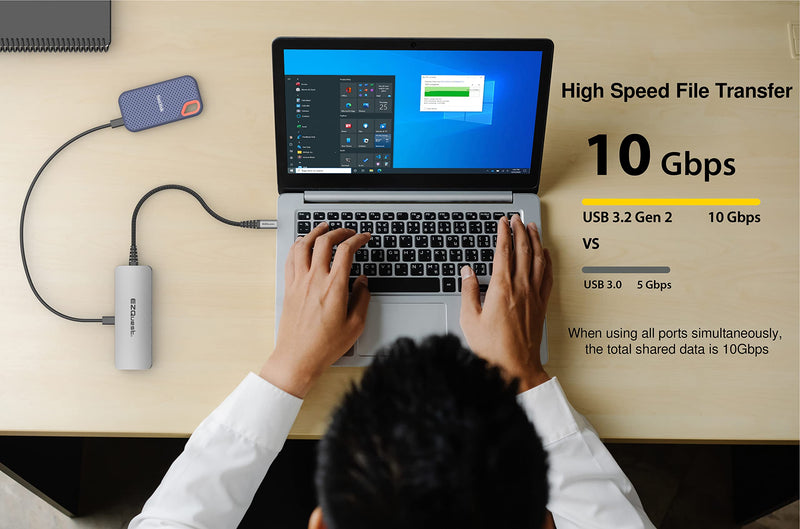 EZQuest USB-C Hub Docking Station 10 in 1 with 4K HDMI 60Hz, 1 GBS Ethernet, 2 USB C Gen 2 10Gbs, 1 PD 3.0, 2 USB-A 3.0, Audio Ports, SD/Micro SD, Compatible with USB Type C/Thunderbolt Computers 10 in 1 - Gen 2