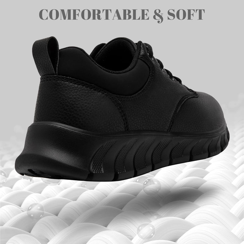 Mens Non Slip Work Shoes Waterproof Oil Resistant PU Leather Food Service Restaurants Kitchen Chef Shoes Comfortable Walking Sneakers Lightweight Casual Zapatos de Trabajo para Hombres 12 A All Black