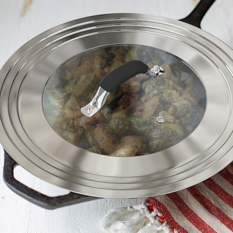 15 inch Large Universal Lid for 11-15" Pans Pots, Stainless Steel Pan Lid Cover for 11 12 13 14 15 In Cast Iron Skillets Frying Pans Woks 15 Inch