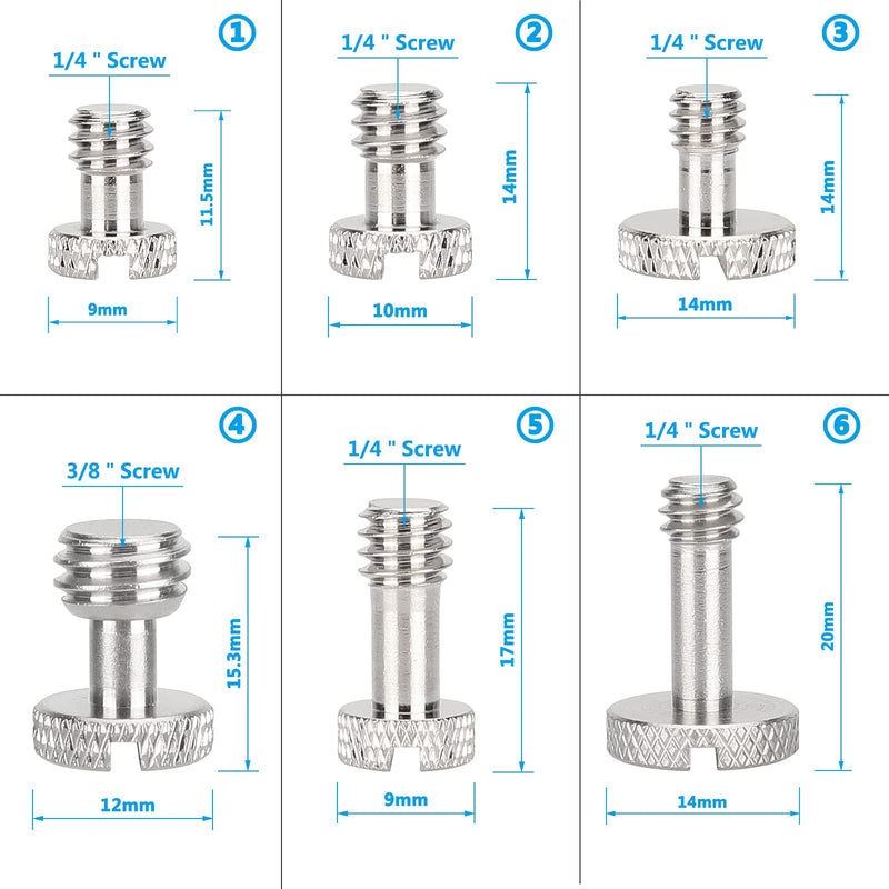 CAMVATE 1/4"-20 & 3/8"-16 Slotted Screw Bolt Assortment Brass Nickel Made with Plastic Storage Case for Camera Quick Release Plate (12 Pieces) - 3033
