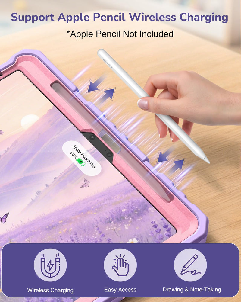 Fintie Kid-Friendly Case for iPad Air 11-inch & iPad Air 5th/4th Gen 10.9" | 360° Rotating Stand, Heavy Duty Shockproof Cover with Built-in Screen Protector, Shoulder Strap for Easy Carry, Purple