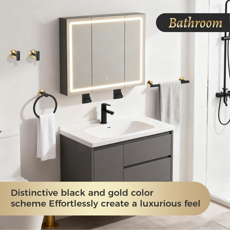 7 Pcs Bathroom Hardware Accessory Set, Stainless Steel Towel Racks for Bathroom, Black and Gold Bathroom Accessories，Modern Luxury Bathroom Towel Holder & Toilet Paper Holder 15.75"