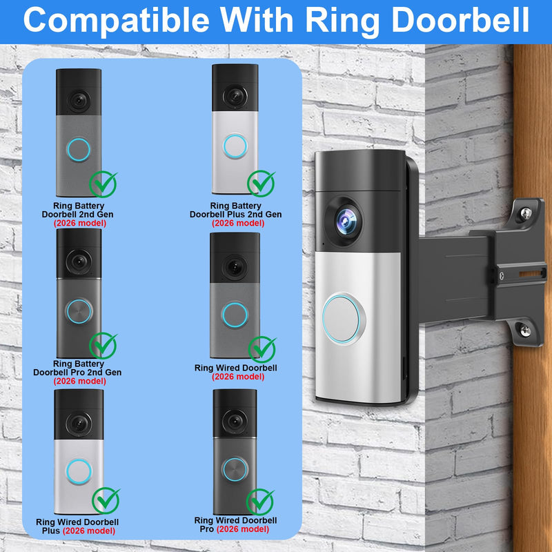 Adjustable 2" to 4.7" Doorbell Extender Mount for Ring Newest 2026 Battery Doorbell/Plus/Pro & Wired Doorbell/Pro/Plus, Doorbell Angle Mount, Brick Wall Mounting Bracket Holder for Wider View