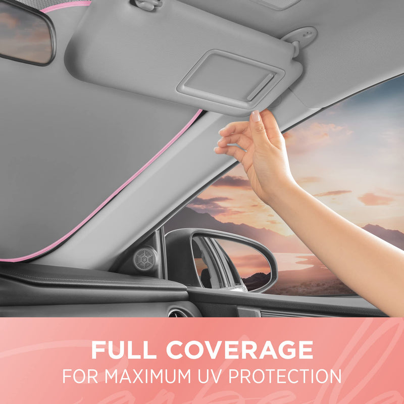 BDK 2PC Metallic Pink Car Window Sun Shade Auto Shade for Windshield Visor, Block UV Reflect Heat to Keep Your Car SUV Truck, 31.75" x 28.75"