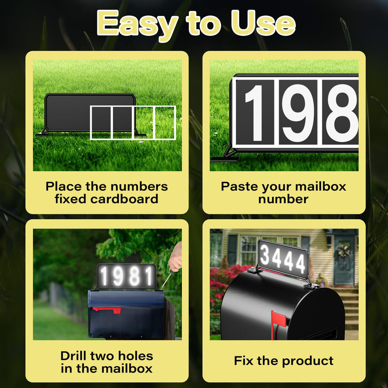 Metal Mailbox Address Plaques - Reflective House Number Plaque for Outside, Double-sided illuminated Address Signs, Easy to Install Mailbox Topper for Visitors,911 Visible -Black
