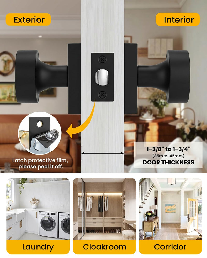 Goldenwarm Matte Black Door Knobs Passage, Closet Door Knob Zinc Alloy, Contemporary Black Interior Door Knobs for Hallway, 1 Pack