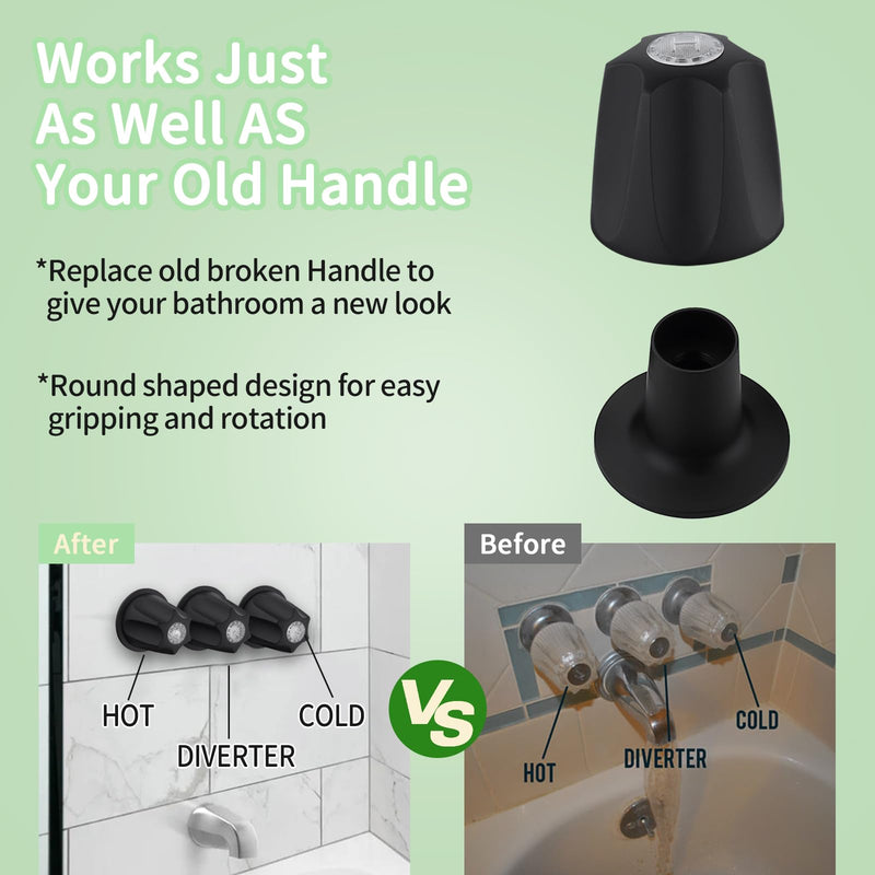 39619 Bathtub Shower Handle Remodel/Rebuild Trim Kit, Shower Knob 3 Piece for Price Pfister Verve Faucets, Includes 12H-2H, 12H-2C, 12H-18D Stems and Tubs knob Handle and Flange Base (Matte Black) Matte Black