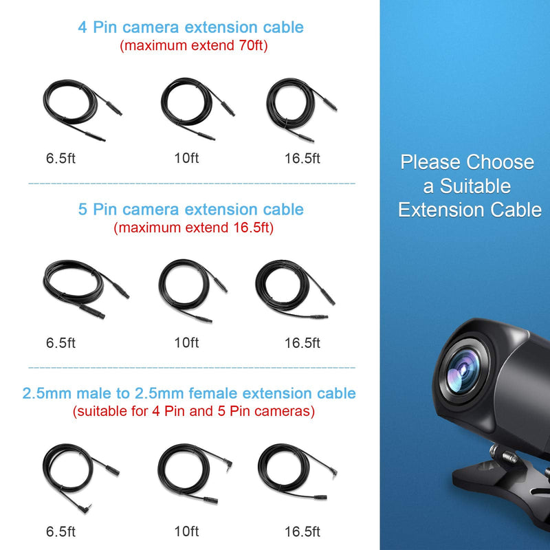 Pixelman 2.5mm Male to Female Backup Camera Extension Cable, 10ft for Dash Cam, Mirror, Rearview, Reverse Camera - Car, Pickup Truck, SUV, Van, RV, Trailer 10ft Extension Cable