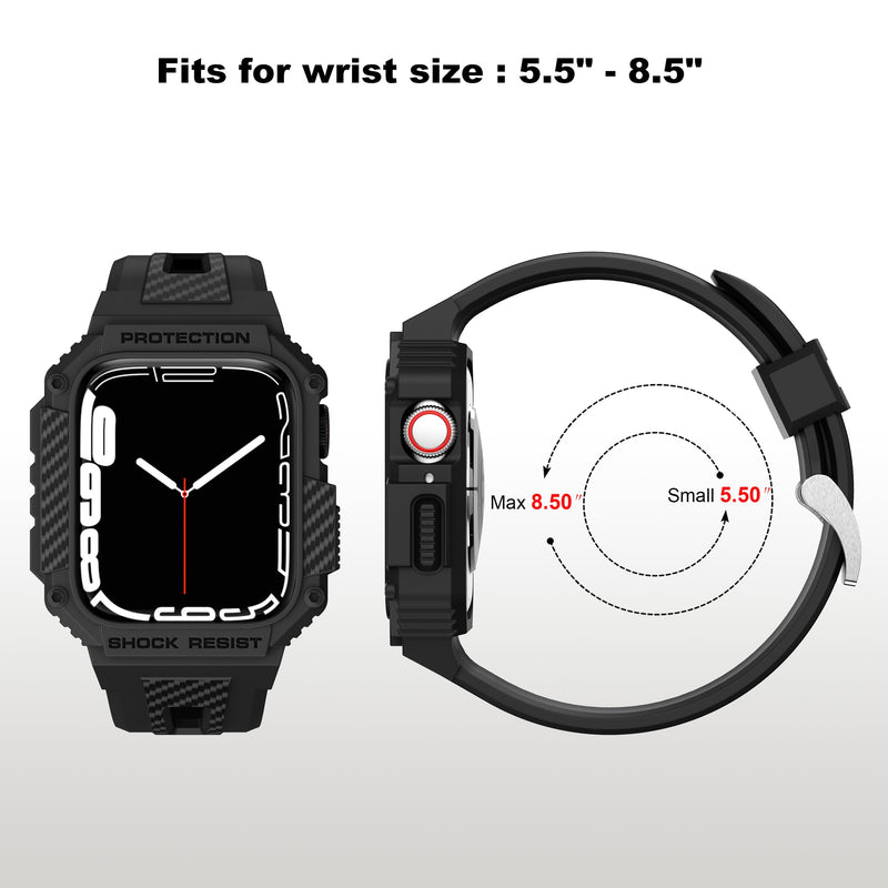 GELISHI Bands Compatible with Apple Watch 9/8/7 45mm, Rugged Men Sport Band with Protective Case for Apple Watch SE 44mm Series 6/5/4/3 42mm Black 45mm/44mm/42mm