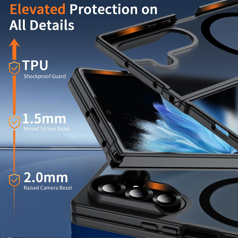 for Samsung Galaxy Z Fold 8 Ultra Case| Galaxy Z Fold 7 Case Magnetic Black | Compatible with MagSafe, Hinge Protection,Translucent Matte Military Grade Protection Shockproof Rugged Phone Cover Galaxy Z Fold 8 Ultra| Z Fold 7 Z Fold 8 Ultra-Black