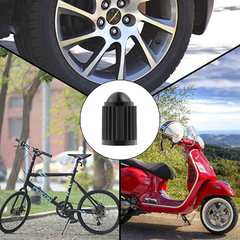 KURAMI Tire Valve Stem Caps 200 Pcs,Black Plastic Valve Caps with Sealing Ring,Valve Stem Caps General for Cars,Bicycles,Motorcycles,Trolleys and Trucks black