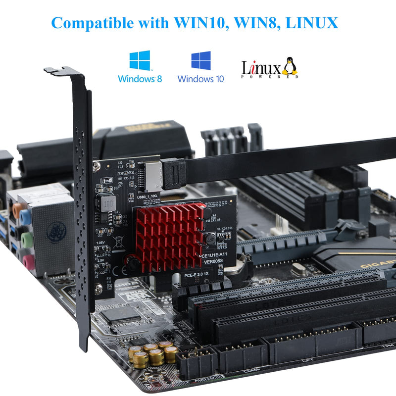 Pcie USB Card,PCI-E 1X to USB3.1 A-Key Gen2 Front Type-C Expansion Card,10Gbps Type-E Internal Front Panel Connector Riser Card,PCI Express 3.0 X1 Adapter for Desktop PCs (ASM3142) PCIE 1X USB 3.1 Type-e