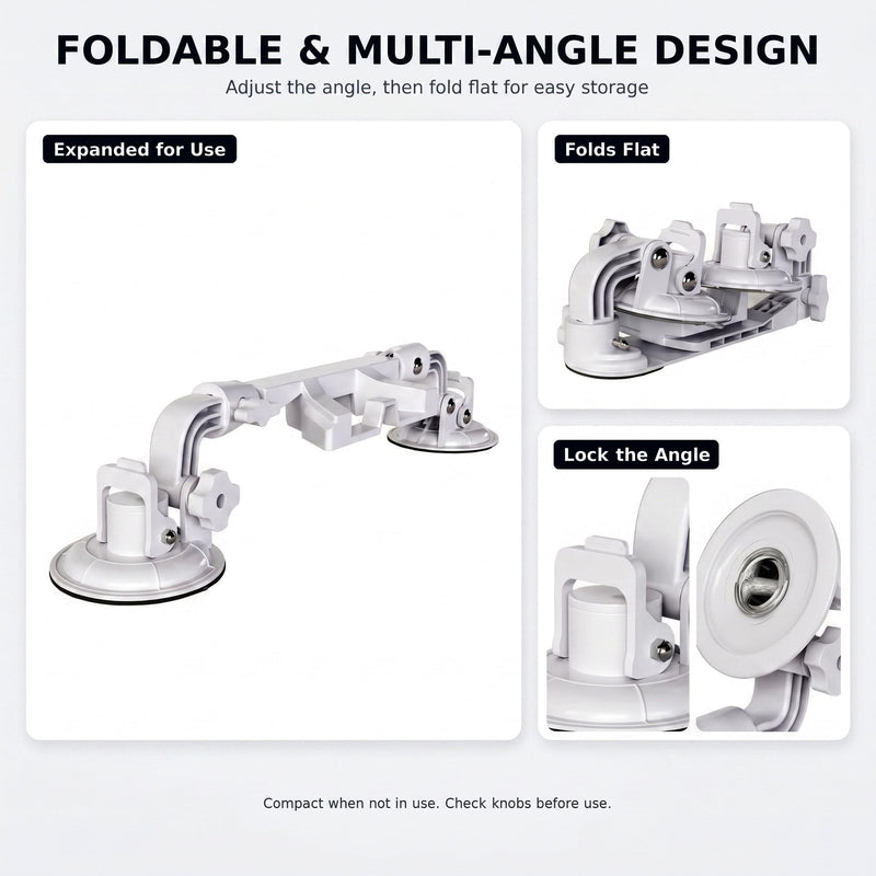 for Starlink Mini: Suction Cup Window Mount, Dual 3.5-Inch Cups | Dedicated lock; multi-joint arm holds position, folds flat for travel.