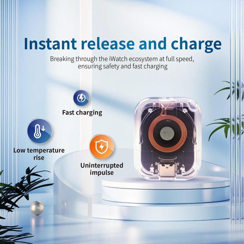 5W Magnetic Wireless Charger for Apple Watch S1-S11, SE 1-3, Ultra 1-3, Portable Fast Charging Adapter with USB-C Port, Transparent (Excluding Charging Cable)