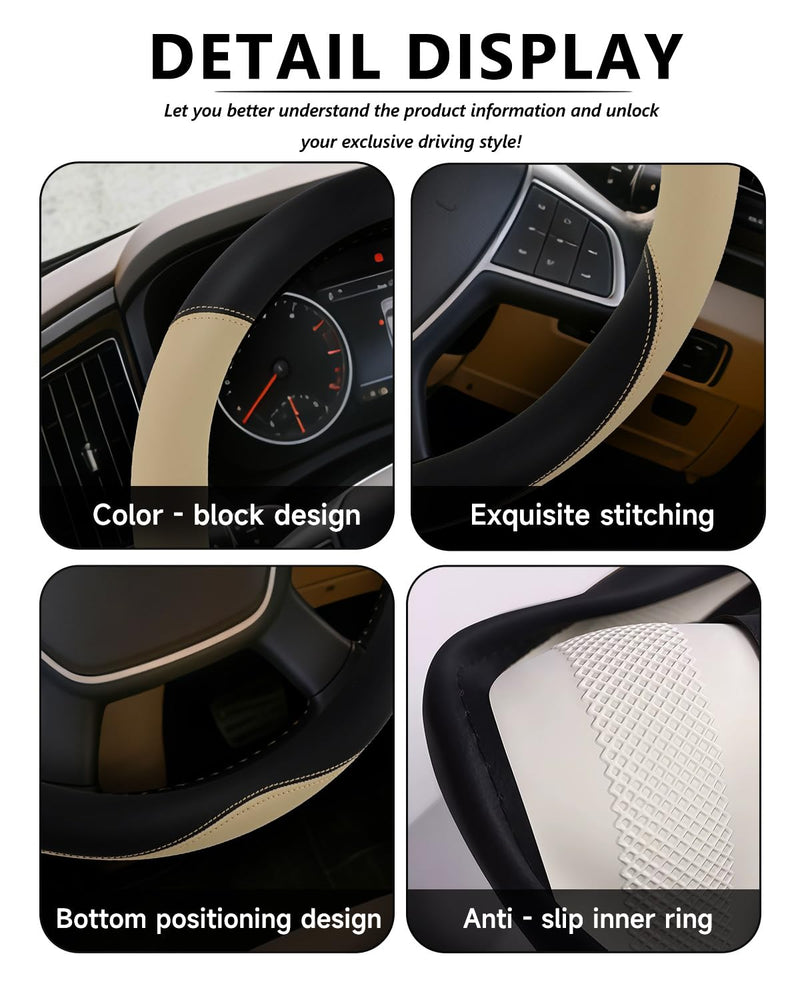 Heavy Duty 17.5-18 Inch Steering Wheel Cover - Fits Freightliner/Kenworth/Peterbilt & More Semi Trucks - Anti-Slip Wear Resistant (Beige) Beige 17.5''-18''