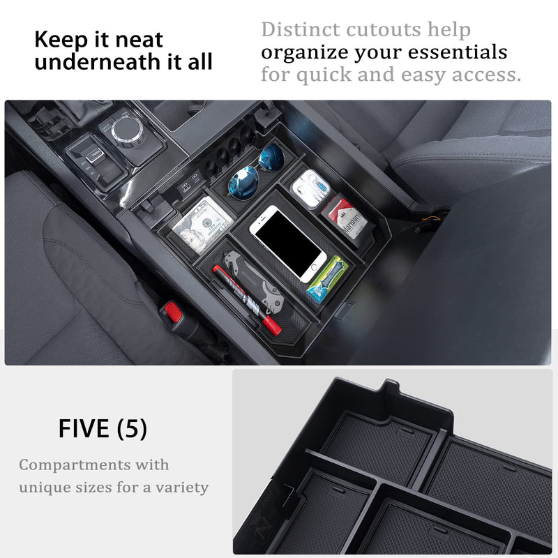 JDMCAR Center Console Organizer Compatible with 2022 2023 2024 2025 Toyota Tundra Accessories and 2023-2025 toyota sequoia Armrest Secondary Storage Box ABS Material with Non-Slip Mats (Black Trim) black
