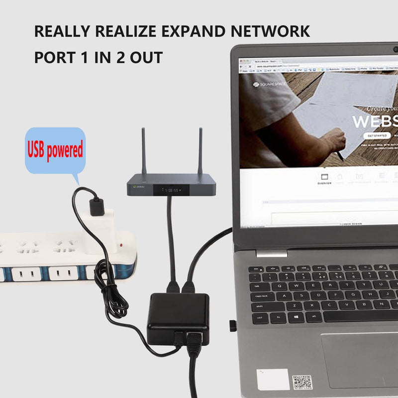 SinLoon RJ45 Network Splitter Adapter Gigabit,1000Mbps Ethernet Cable Splitter 1 to 2, RJ45 Network Extension Connector,Two Devices Share The Internet at The Same Time(Gigabit 1 to 2) Black