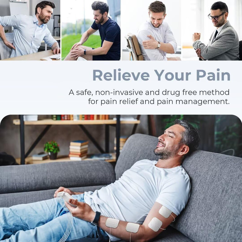 AUVON 4 Outputs TENS Unit Muscle Stimulator with 24 Modes & Intuitive Operation Design, FSA & HSA Eligible, TENS Machine with 10 TENS Pads, Electronic Pulse Massager for Back Pain Relief Therapy White