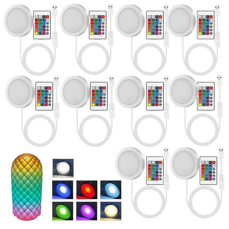 10PCS Remote Control RGB LED Lamp Kit 001 for Bambu Lab H2D/X1/P1P/A1 Multicolor Remote Control RGB,Includes Makerworld for Anycubic Makeronline 3D Printer Light DIY，Includes DIY Model Parts RGB 10PCS