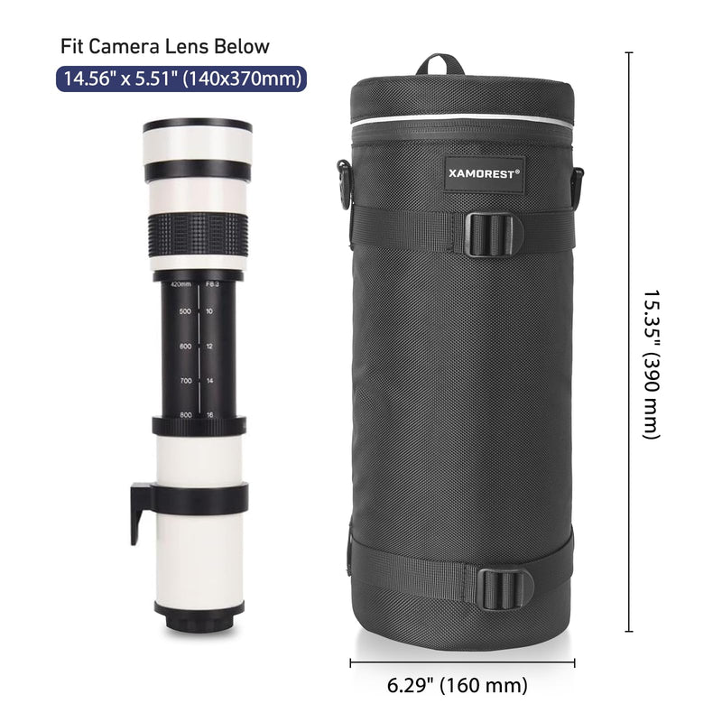 Camera Lens Case Bag for Photographyers, Zipper Waterproof Lens Protective Pouch Interior Size 6.29" x 15.35"(Nylon, Black) 6.29" x 15.35" (Nylon, Black)