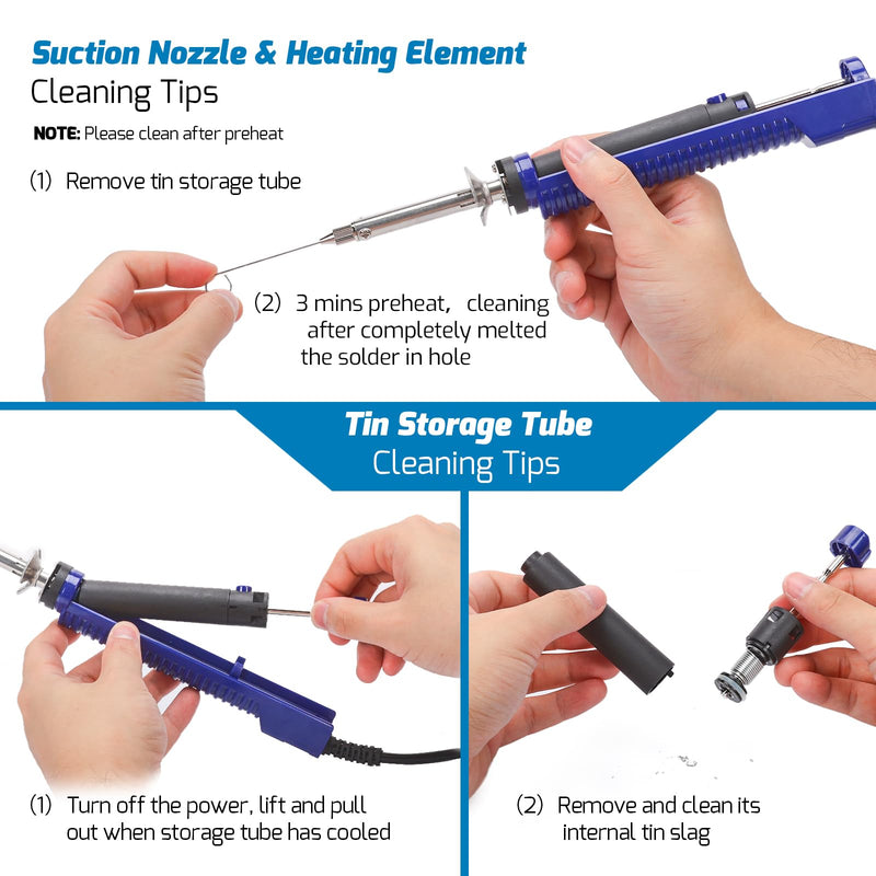 WEP 929D-V 2 IN 1 Desoldering Iron Electric Solder Sucker with 5 Nozzles 0.8/1.0/1.2/1.5mm Soldering Tool Kit with Built-in Desoldering Pump, Iron Stand, Sponge, Cleaning Pin Solder Remover